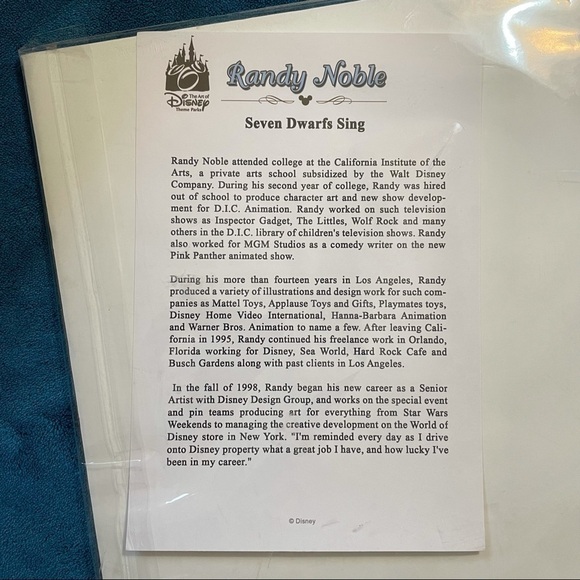 DISNEY Authentic Rare Seven Dwarfs Sing Painting by Randy Noble Disney Parks NWT - Picture 4 of 4